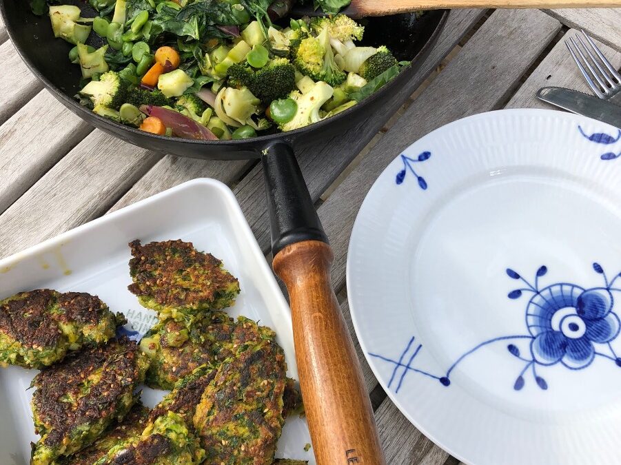 Veggiedeller med grønt på panden